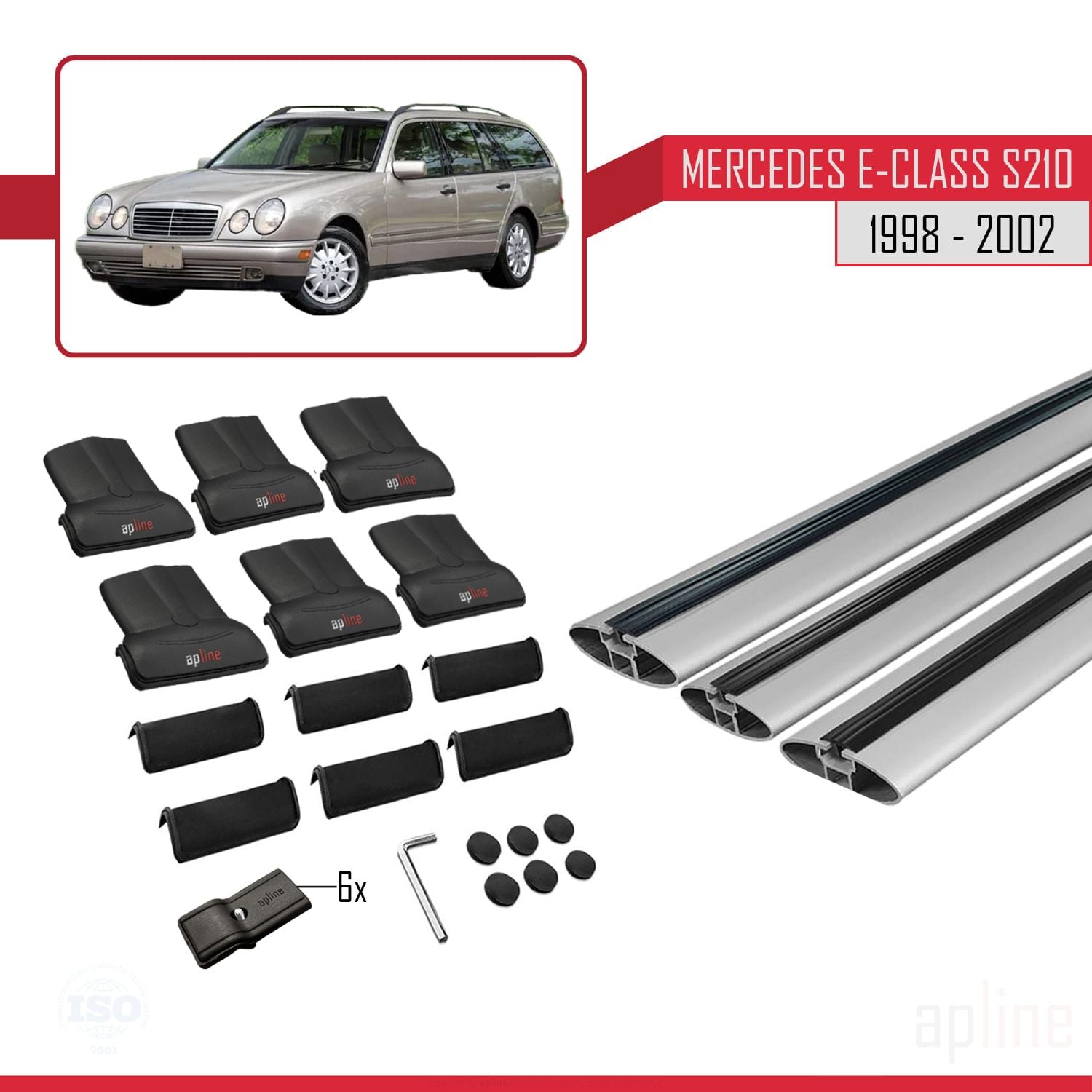 Compatible avec Mercedes E Class S210 Wagon 1998-2002 FLY Model Barres de Toit Railing Porte-Bagages de Voiture Gris Aluminium 3 Barres