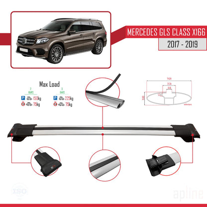 Compatible avec Mercedes GLS Class X166 2017-2019 FLY Model Barres de Toit Railing Porte-Bagages de Voiture Gris Aluminium 2 Barres