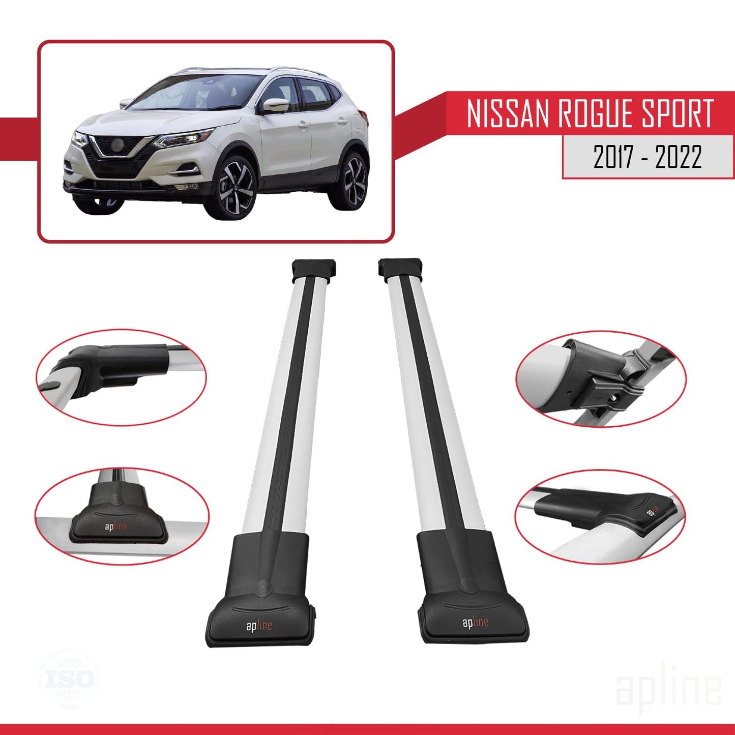 Compatible avec Nissan Rogue Sport 2017-2022 FLY Model Barres de Toit Railing Porte-Bagages de Voiture Gris Aluminium 2 Barres