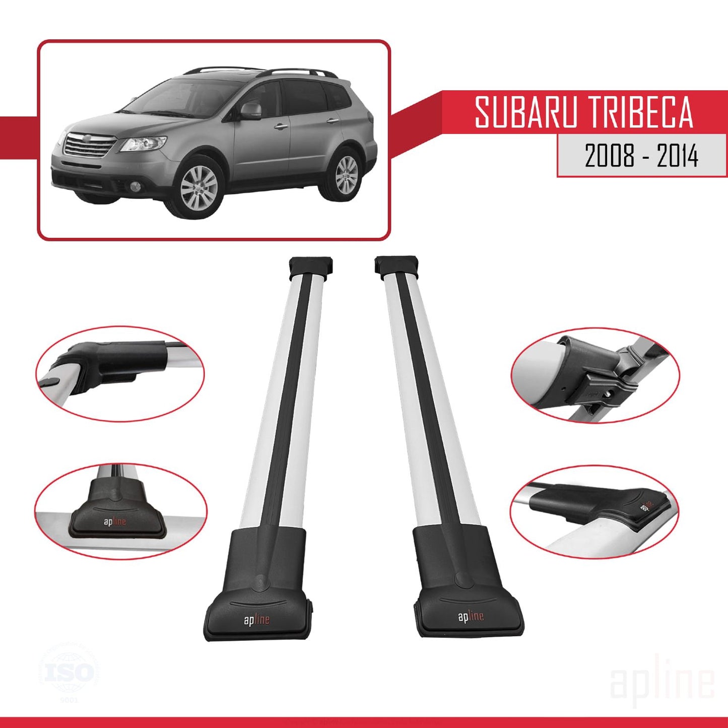 Compatible avec Subaru Tribeca 2008-2014 FLY Model Barres de Toit Railing Porte-Bagages de Voiture Gris Aluminium 2 Barres