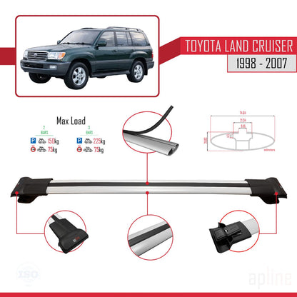 Compatible avec Toyota Land Cruiser 1998-2007 FLY Model Barres de Toit Railing Porte-Bagages de Voiture Gris Aluminium 2 Barres