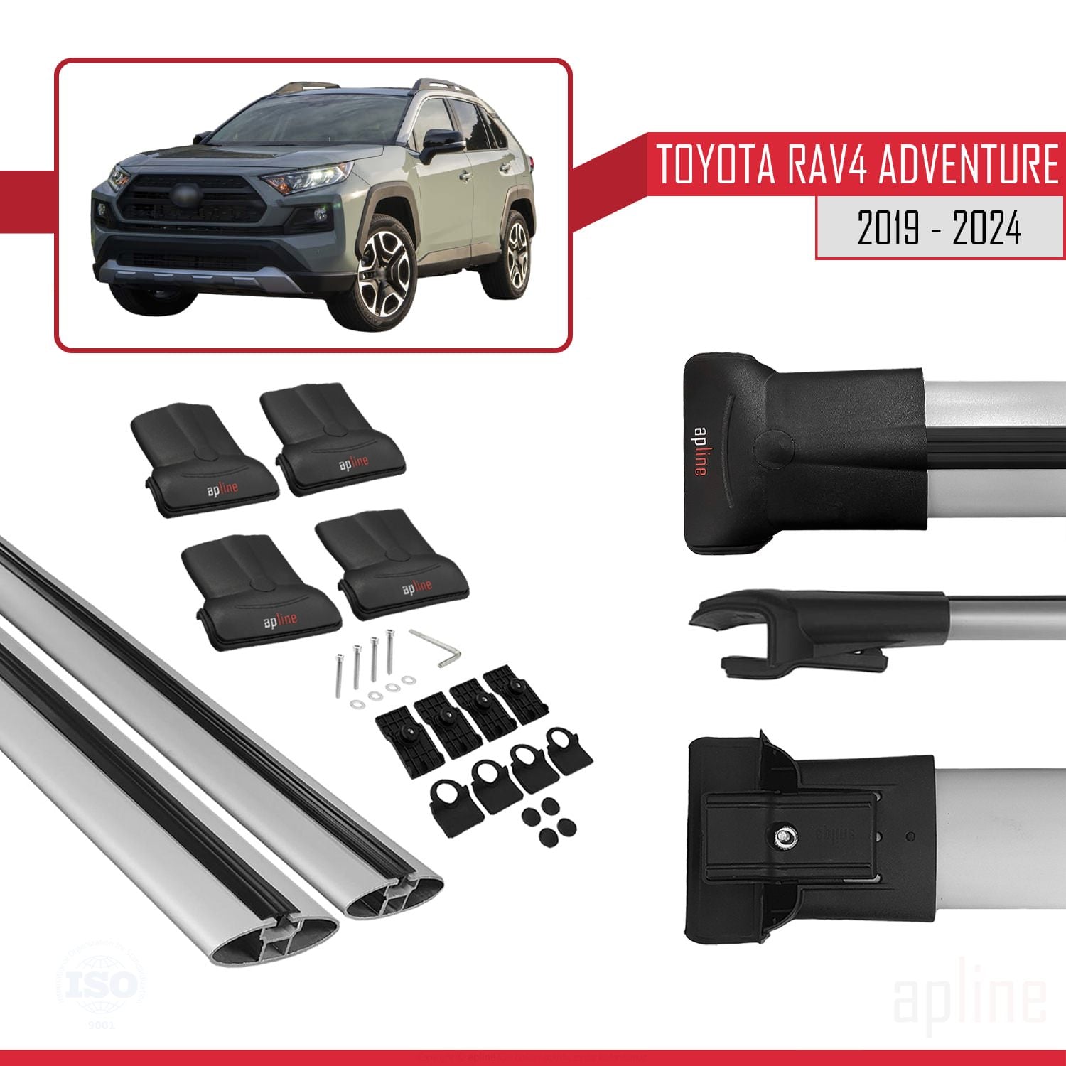 Compatible avec Toyota RAV4 Adventure 2019-2024 FLY Model Barres de Toit Railing Porte-Bagages de Voiture Gris Aluminium 2 Barres