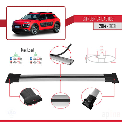 Compatibile con Citroen C4 Cactus 2014-2021 modello FLY Barre portatutto per auto Portapacchi in alluminio grigio 2 barre