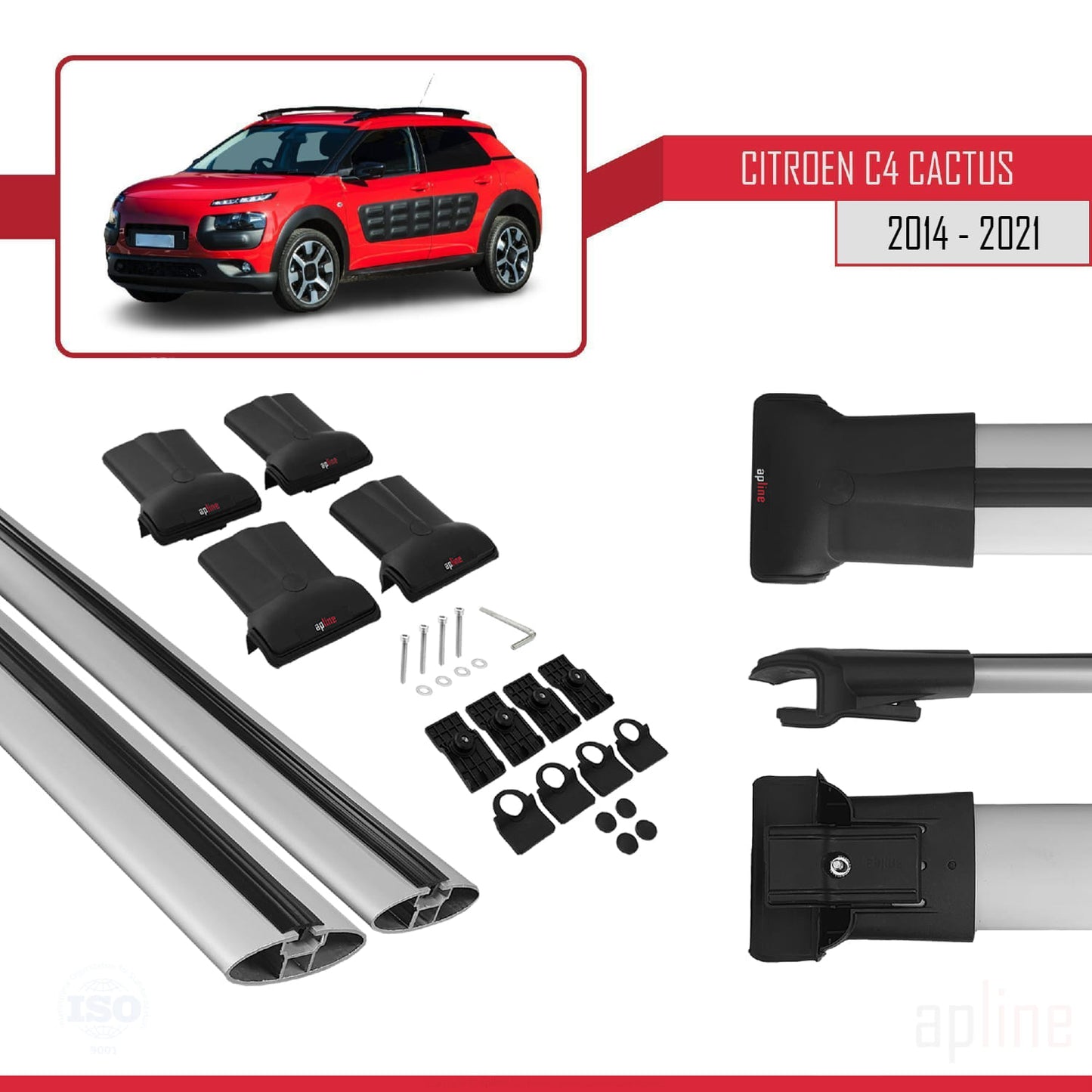 Compatibile con Citroen C4 Cactus 2014-2021 modello FLY Barre portatutto per auto Portapacchi in alluminio grigio 2 barre