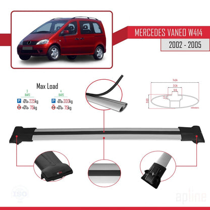Compatibile con Mercedes Vaneo (W414) 2002-2005 FLY Model Barre Tetto Portapacchi Auto Barre Portatutto Grigo Alluminio 4 Barre