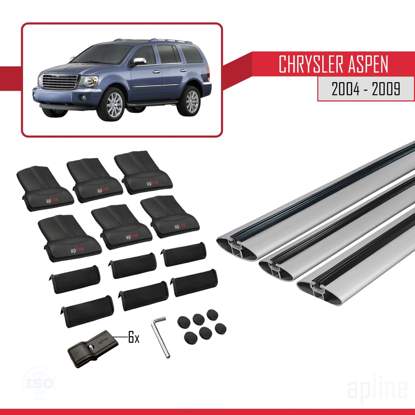 Compatible avec Chrysler Aspen 2004-2009 FLY Model Barres de Toit Railing Porte-Bagages de Voiture Gris Aluminium 3 Barres