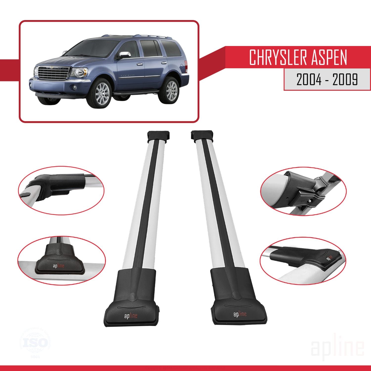 Compatible avec Chrysler Aspen 2004-2009 FLY Model Barres de Toit Railing Porte-Bagages de Voiture Gris Aluminium 2 Barres
