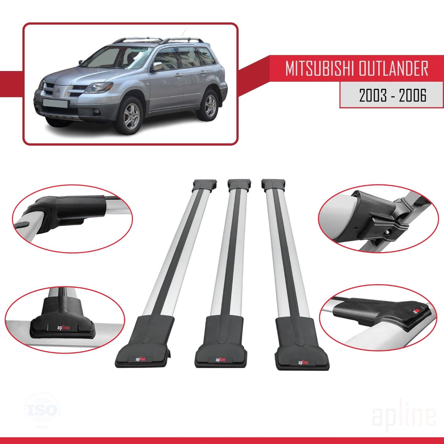 Compatibile con Mitsubishi Outlander 2003-2006 FLY Model Barre Tetto Portapacchi Auto Barre Portatutto Grigo Alluminio 3 Barre