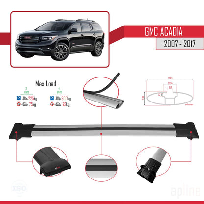 Compatibile con GMC Acadia 2007-2017 modello FLY Barre portatutto per auto in alluminio grigio 3 barre