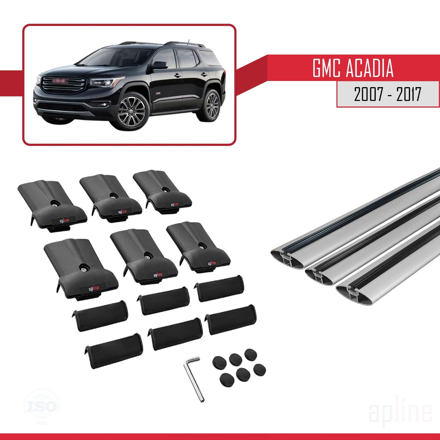 Compatibile con GMC Acadia 2007-2017 modello FLY Barre portatutto per auto in alluminio grigio 3 barre