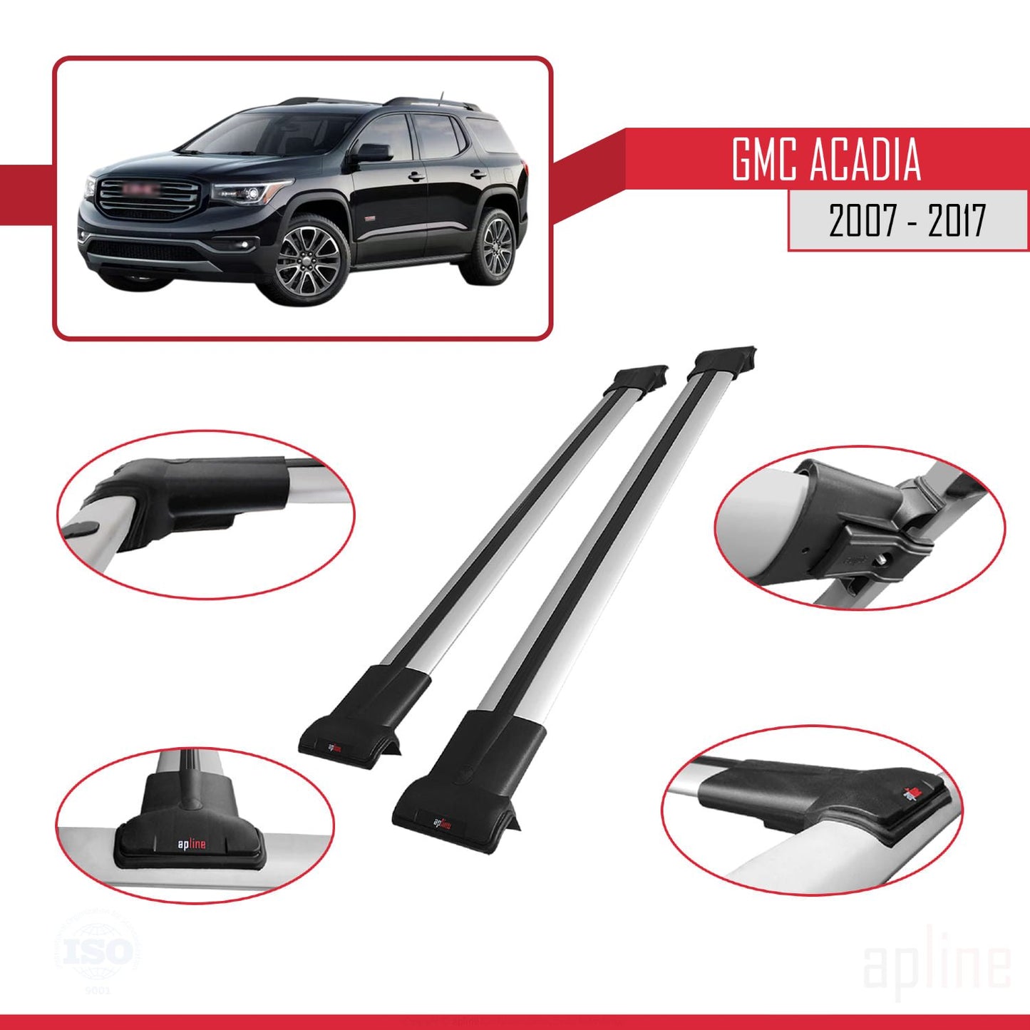 Compatibile con GMC Acadia 2007-2017 modello FLY Barre portatutto per auto in alluminio grigio 2 barre