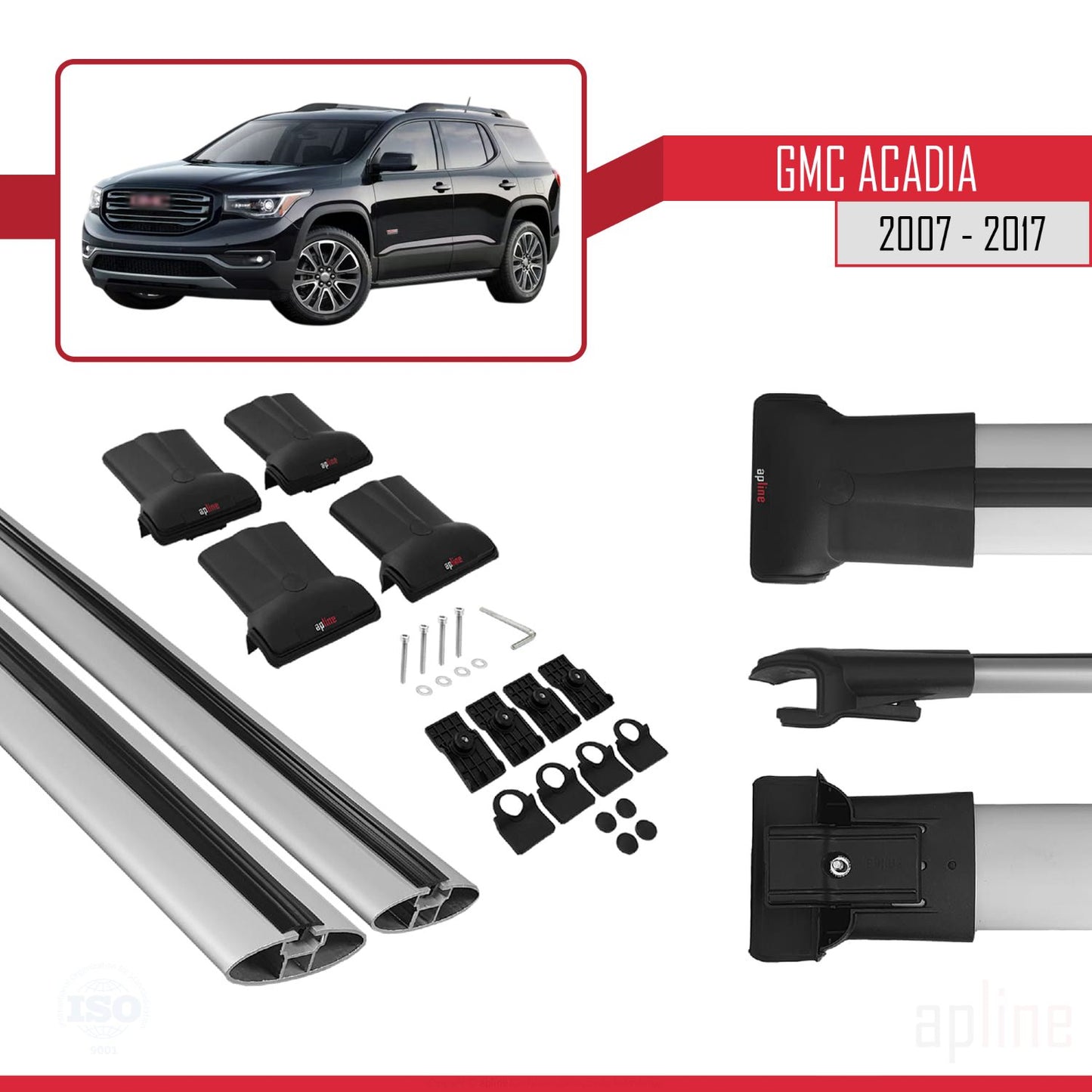 Compatibile con GMC Acadia 2007-2017 modello FLY Barre portatutto per auto in alluminio grigio 2 barre