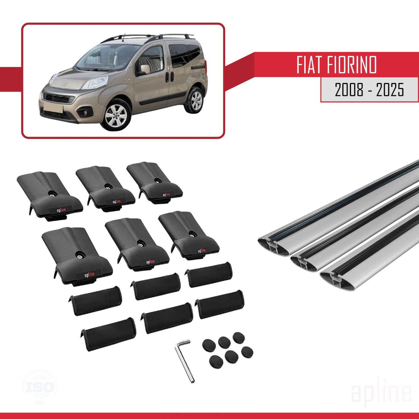 Compatibile con Fiat Fiorino (Modello Tubolare) 2008-2025 Modello FLY Barre Portatutto Portapacchi Auto Alluminio Grigio 3 Barre