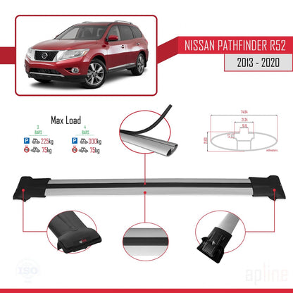 Compatible with Nissan Pathfinder 4 (R52) 2013-2020 FLY Model Car Roof Rack Cross Bar Grey Aluminium 3 Bars