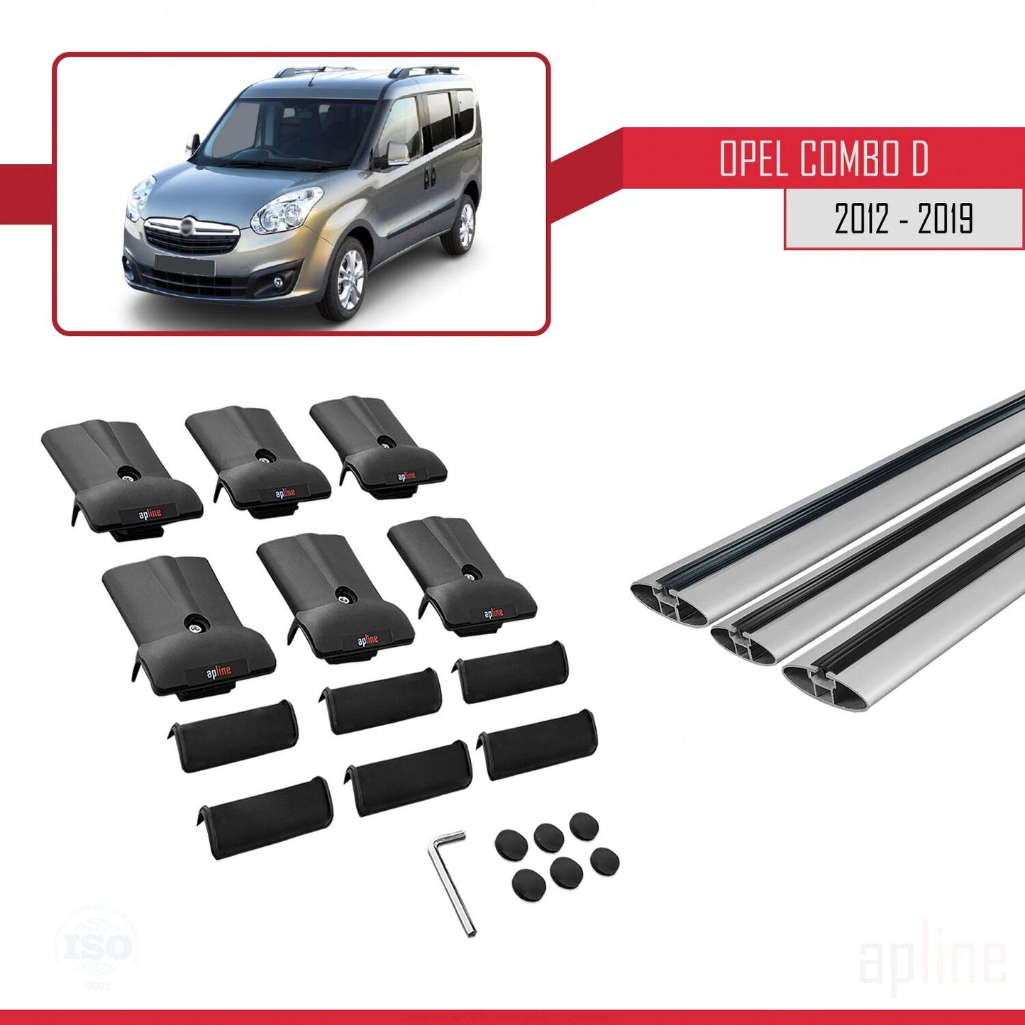 Compatible avec Opel Combo D 2012-2018 FLY Model Barres de Toit Railing Porte-Bagages de Voiture Gris Aluminium 3 Barres