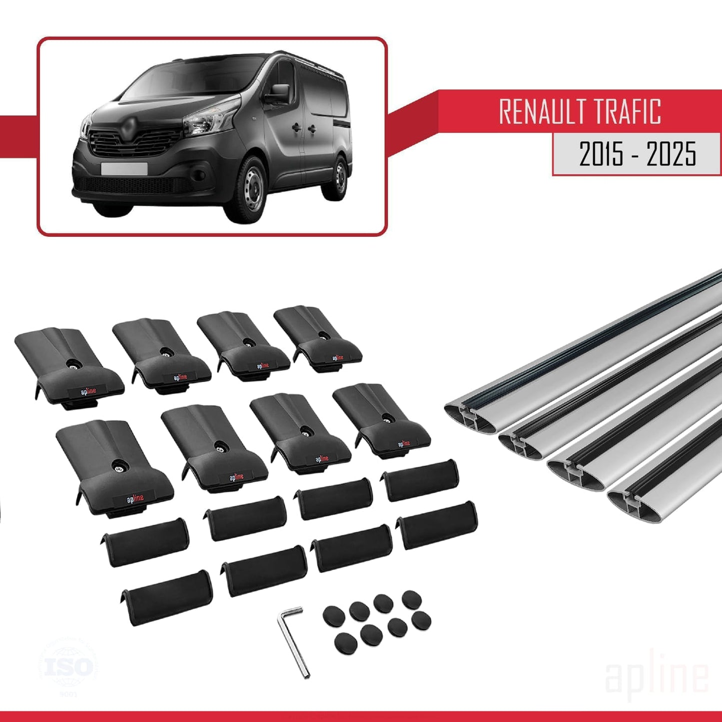 Compatible avec Renault Trafic 3 (X82) 2015-2025 FLY Model Barres de Toit Railing Porte-Bagages de Voiture Gris Aluminium 4 Barres