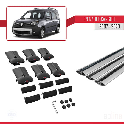 Compatible avec Renault Kangoo 2 (X61) 2007-2020 FLY Model Barres de Toit Railing Porte-Bagages de Voiture Gris Aluminium 3 Barres