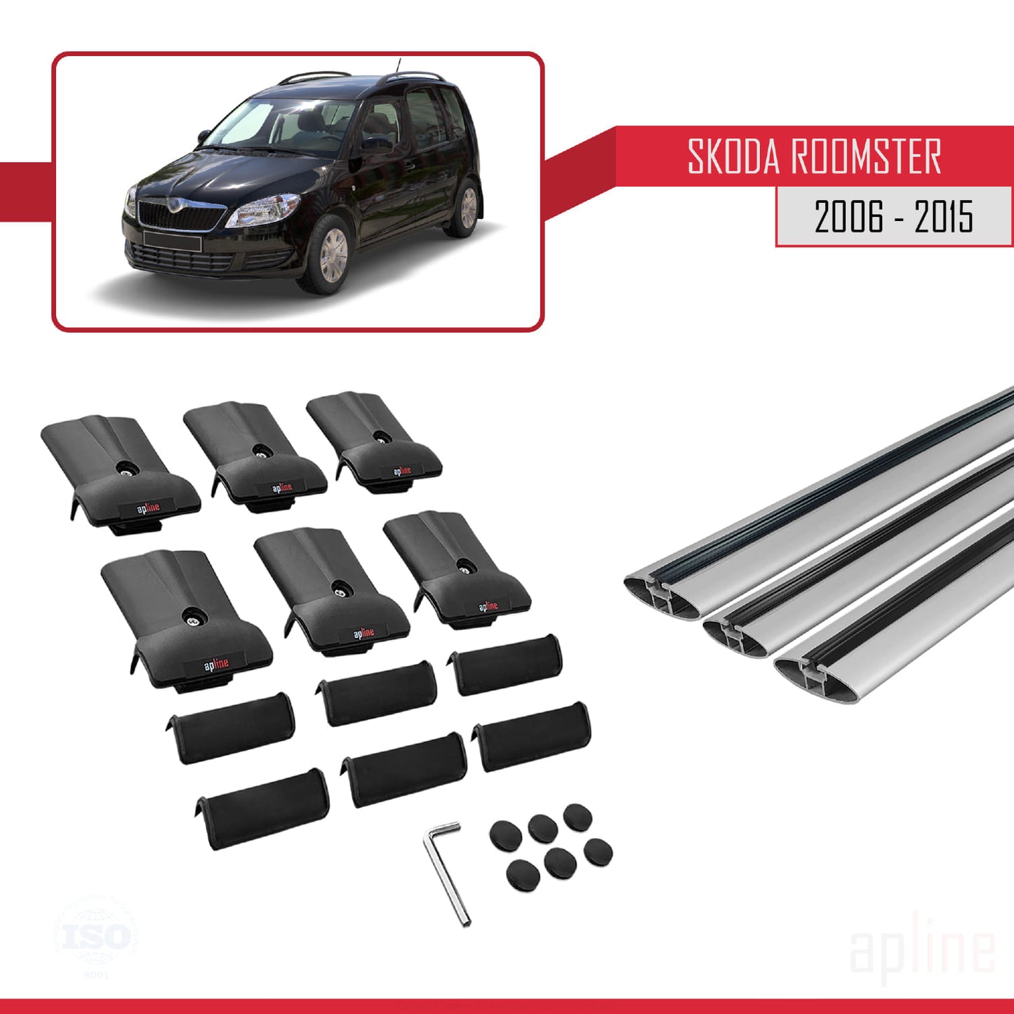 Compatible avec Skoda Roomster 2006-2015 FLY Model Barres de Toit Railing Porte-Bagages de Voiture Gris Aluminium 3 Barres