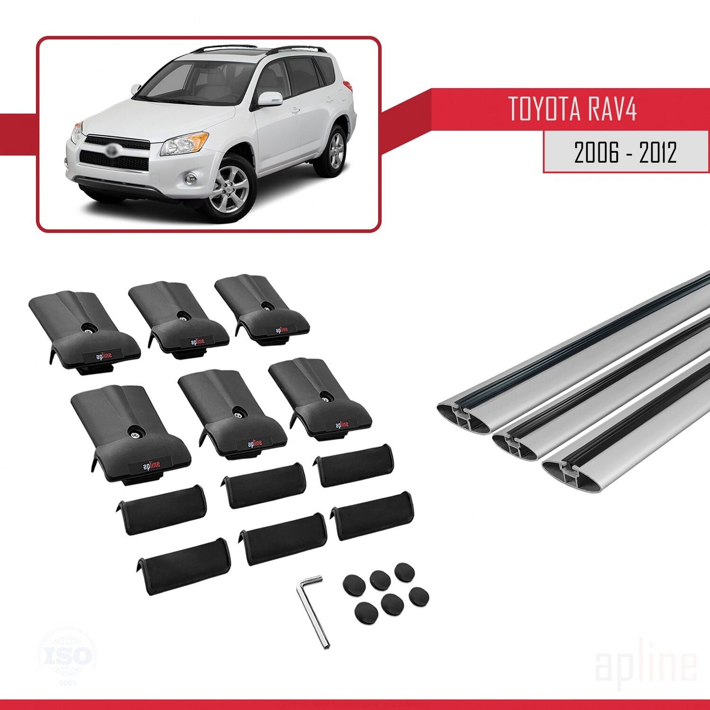 Compatible avec Toyota RAV4 III (XA30) 2006-2012 FLY Model Barres de Toit Railing Porte-Bagages de Voiture Gris Aluminium 3 Barres