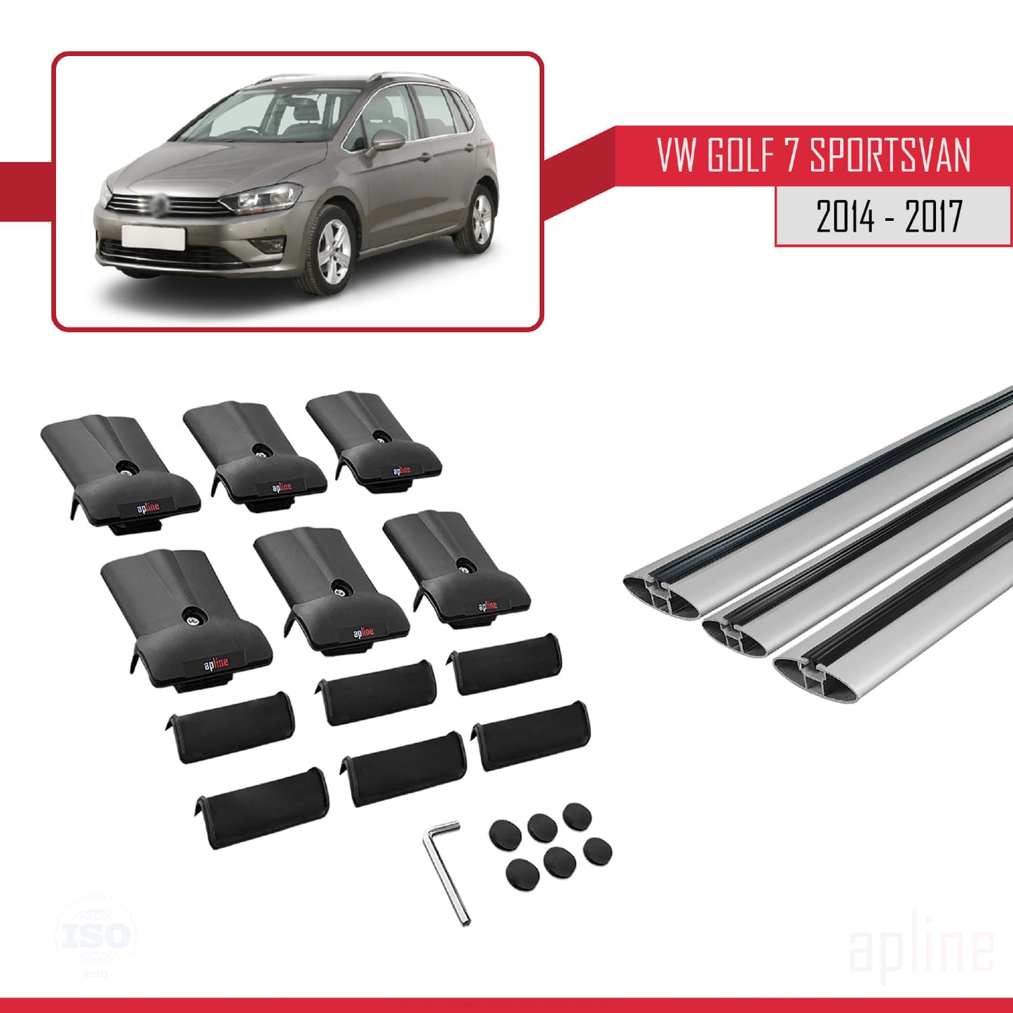 Compatible avec Volkswagen Golf Sportvan 2014-2017 FLY Model Barres de Toit Railing Porte-Bagages de Voiture Gris Aluminium 3 Barres