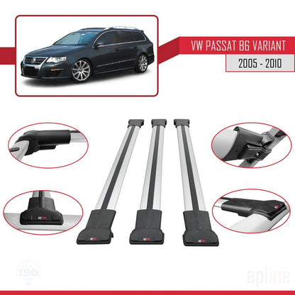 Compatible avec Volkswagen Passat B6 (3C) Variant 2005-2010 FLY Model Barres de Toit Railing Porte-Bagages de Voiture Gris Aluminium 3 Barres