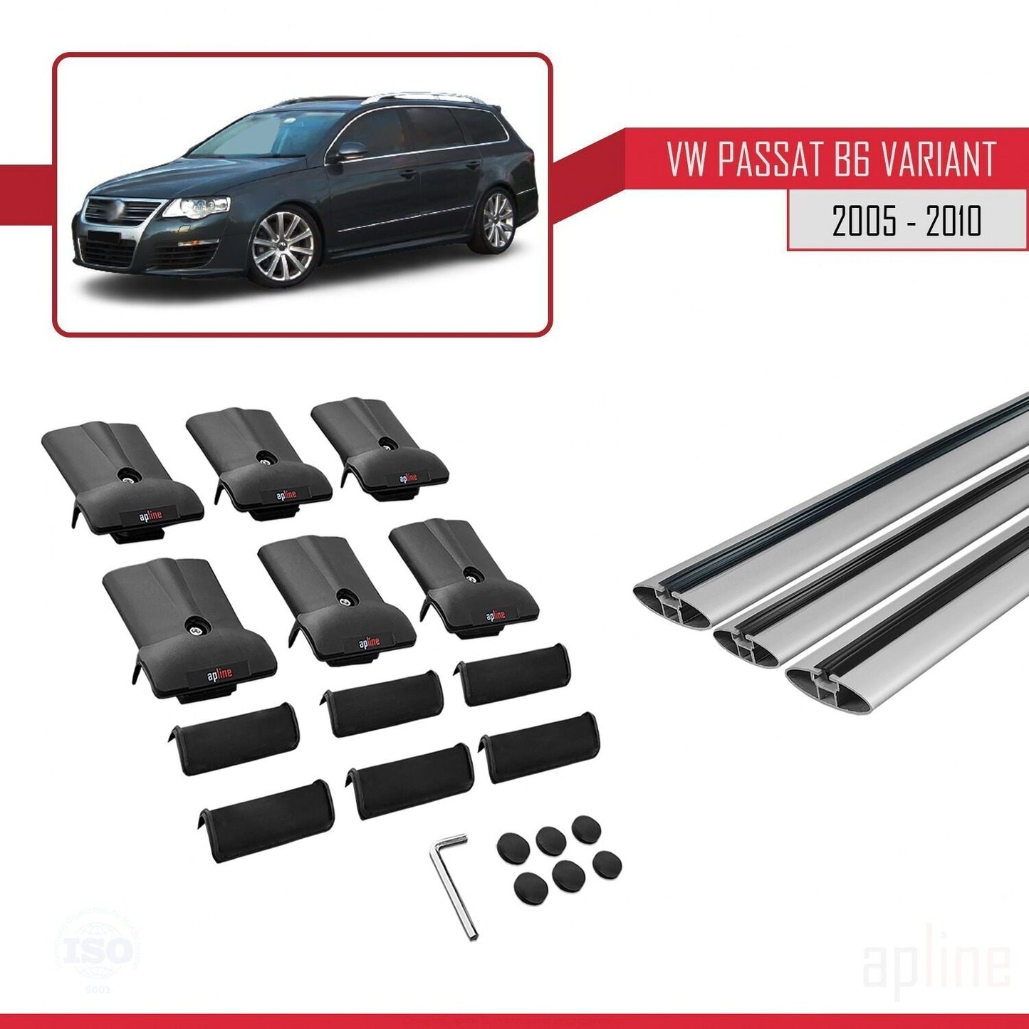 Compatible avec Volkswagen Passat B6 (3C) Variant 2005-2010 FLY Model Barres de Toit Railing Porte-Bagages de Voiture Gris Aluminium 3 Barres