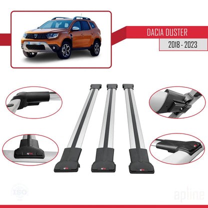 Compatibile con Dacia Duster 2 (HM) 2018-2024 modello FLY Barre portatutto per auto Portapacchi in alluminio grigio 3 barre