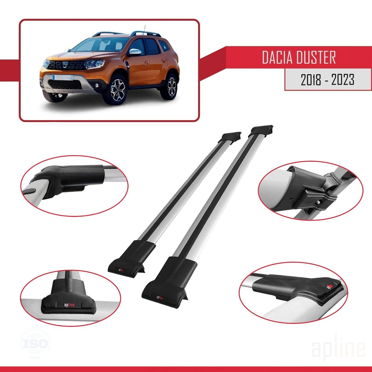 Compatibile con Dacia Duster 2 (HM) 2018-2024 modello FLY Barre portatutto per auto Portapacchi in alluminio grigio 2 barre