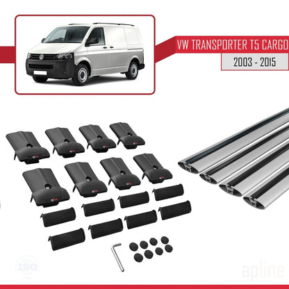 Compatible avec Volkswagen T5 Transporter 2003-2015 FLY Model Barres de Toit Railing Porte-Bagages de Voiture Gris Aluminium 4 Barres
