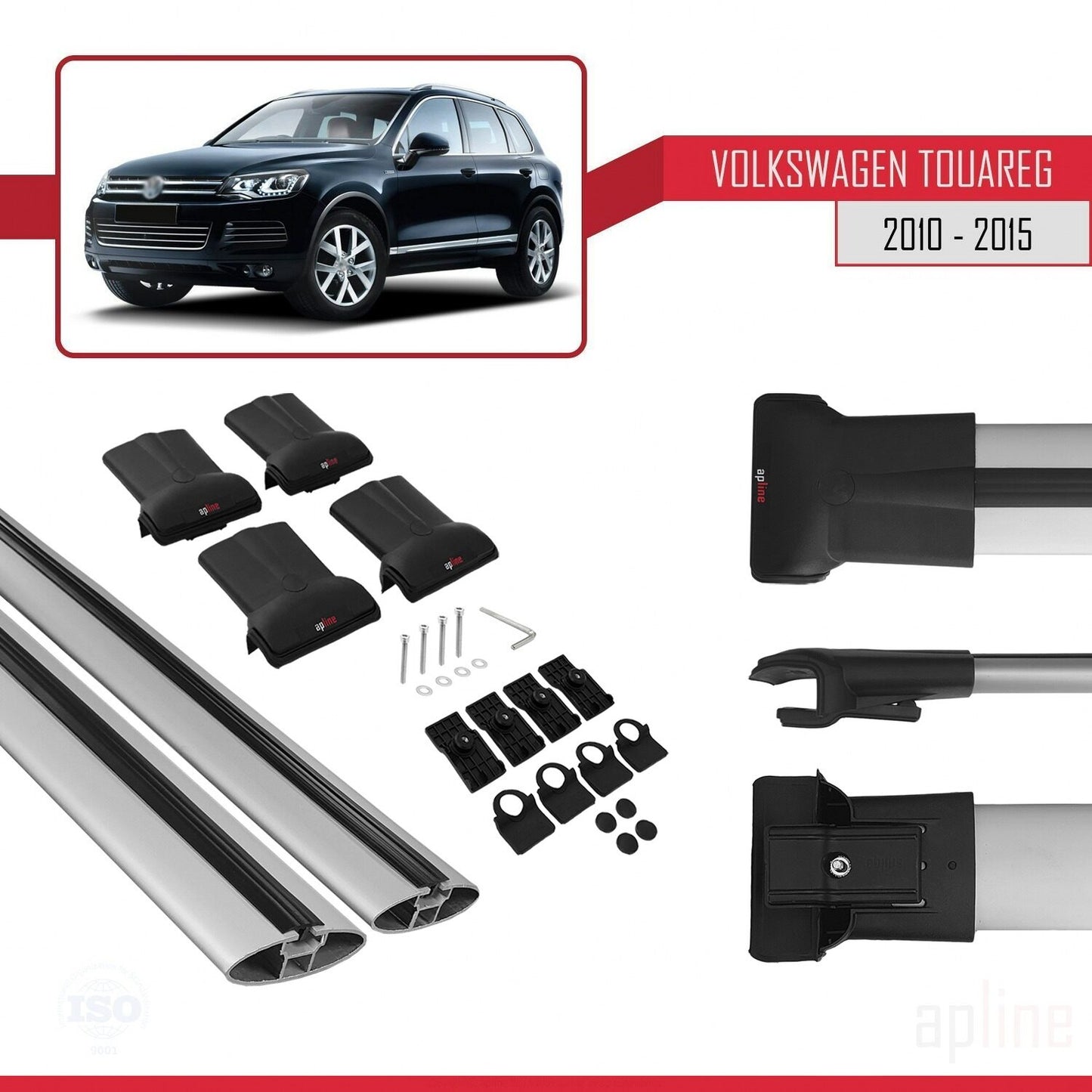 Compatible avec Volkswagen Touareg 2 (7P) Pre-Facelift 2010-2015 FLY Model Barres de Toit Railing Porte-Bagages de Voiture Gris Aluminium 2 Barres