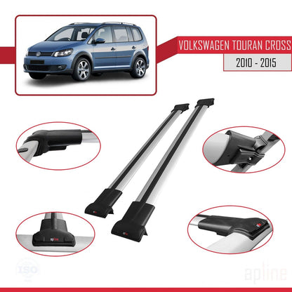 Compatible avec Volkswagen Touran Cross Post-Facelift 2010-2015 FLY Model Barres de Toit Railing Porte-Bagages de Voiture Gris Aluminium 2 Barres