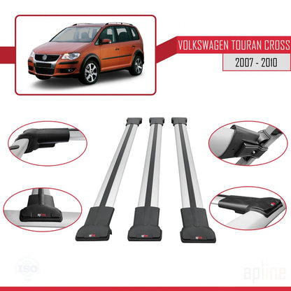 Compatible avec Volkswagen Touran Cross Pre-Facelift 2007-2010 FLY Model Barres de Toit Railing Porte-Bagages de Voiture Gris Aluminium 3 Barres
