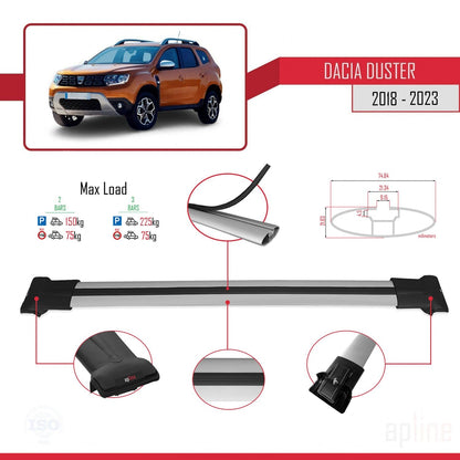 Compatibile con Dacia Duster 2 (HM) 2018-2024 modello FLY Barre portatutto per auto Portapacchi in alluminio grigio 2 barre