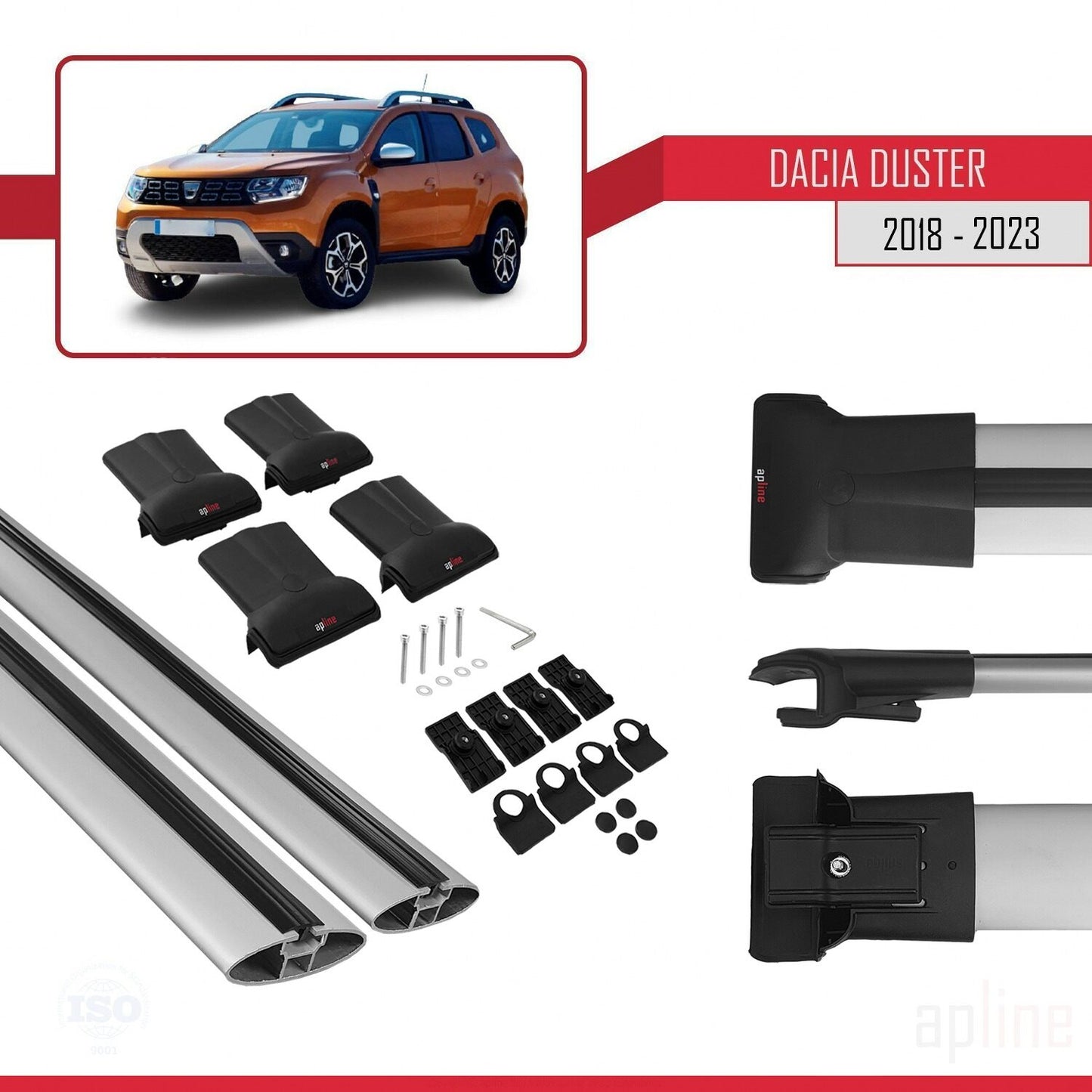 Compatibile con Dacia Duster 2 (HM) 2018-2024 modello FLY Barre portatutto per auto Portapacchi in alluminio grigio 2 barre