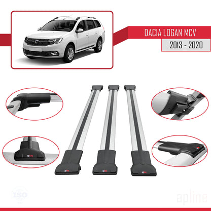 Compatibile con Dacia Logan 2 MCV (K52) 2013-2020 modello FLY Barre portatutto per auto Portapacchi in alluminio grigio 3 barre