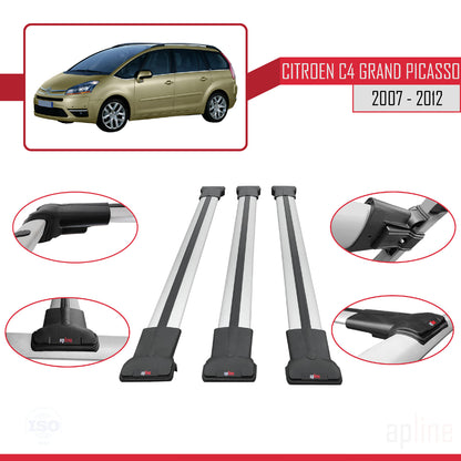 Compatibile con Citroen Grand C4 Picasso 2007-2012 modello FLY Barre portatutto per auto Portapacchi in alluminio grigio 3 barre