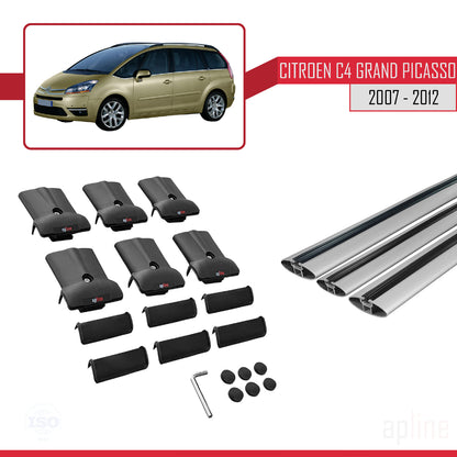 Compatibile con Citroen Grand C4 Picasso 2007-2012 modello FLY Barre portatutto per auto Portapacchi in alluminio grigio 3 barre