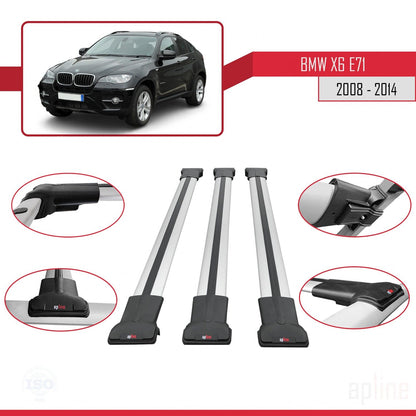Compatibile con BMW X6 (E71) 2008-2014 modello FLY Barre portatutto per auto Portapacchi in alluminio grigio 3 barre