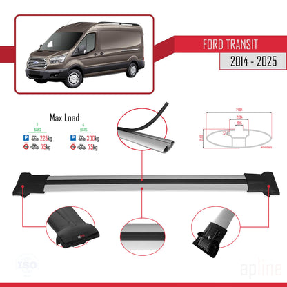 Compatibile con Ford Transit 2014-2025 modello FLY Barre portatutto per auto Portapacchi in alluminio grigio 4 barre