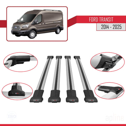 Compatibile con Ford Transit 2014-2025 modello FLY Barre portatutto per auto Portapacchi in alluminio grigio 4 barre
