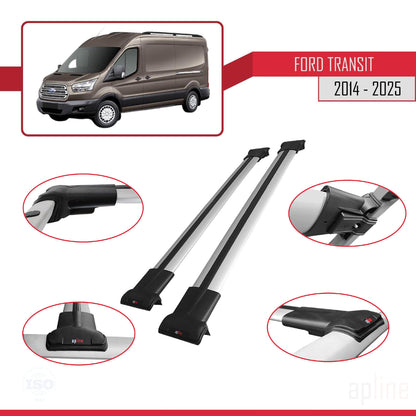 Compatibile con Ford Transit 2014-2025 modello FLY Barre portatutto per auto Portapacchi in alluminio grigio 2 barre