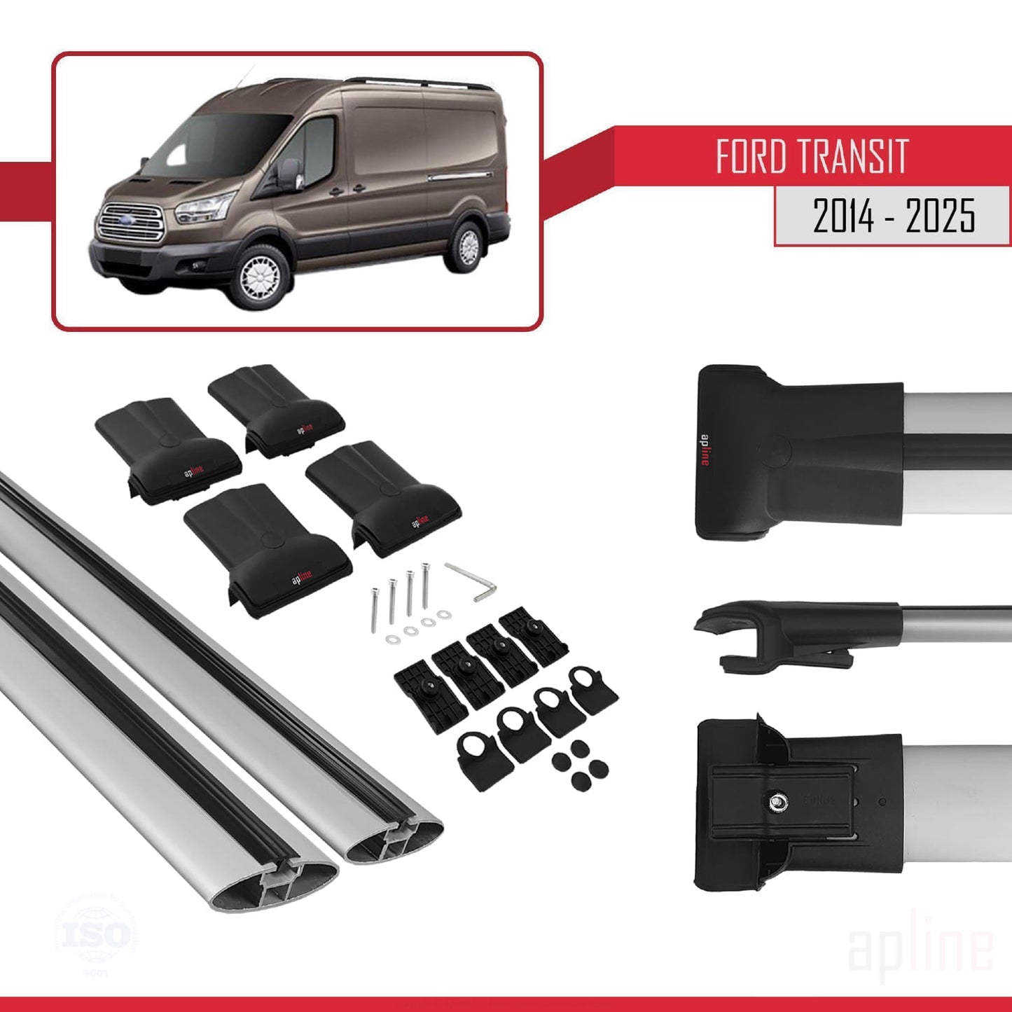 Compatibile con Ford Transit 2014-2025 modello FLY Barre portatutto per auto Portapacchi in alluminio grigio 2 barre