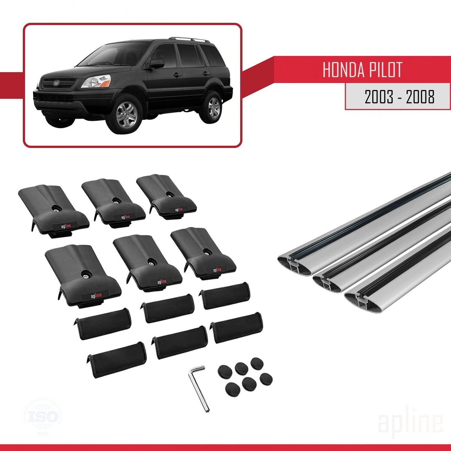 Compatibile con Honda Pilot 2003-2008 modello FLY Barre portatutto per auto Portapacchi in alluminio grigio 3 barre