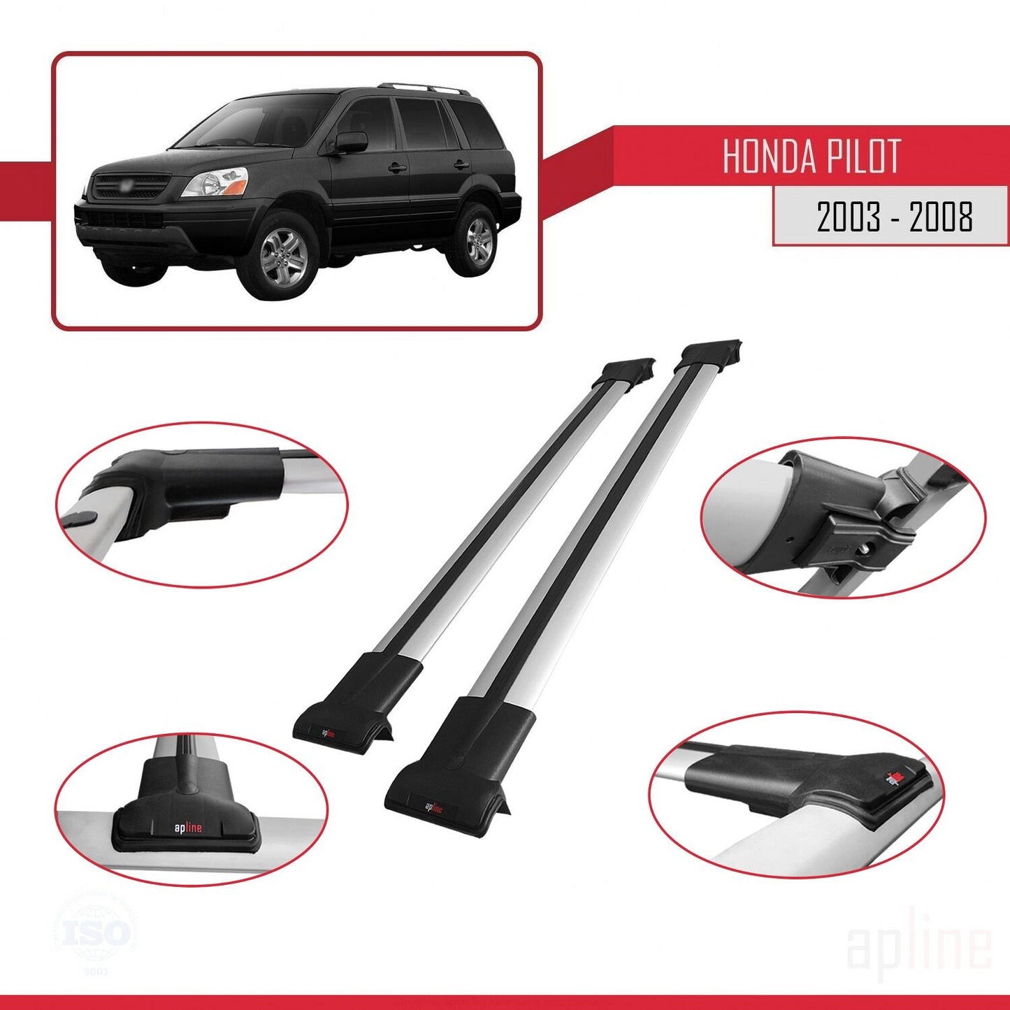 Compatibile con Honda Pilot 2003-2008 modello FLY Barre portatutto per auto Portapacchi in alluminio grigio 2 barre