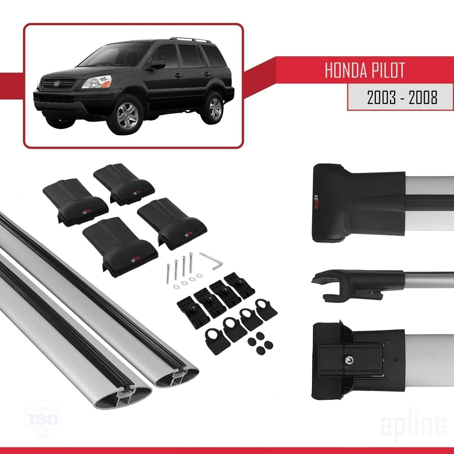Compatibile con Honda Pilot 2003-2008 modello FLY Barre portatutto per auto Portapacchi in alluminio grigio 2 barre