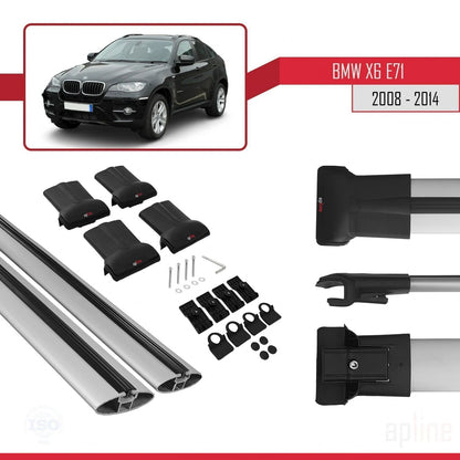 Compatibile con BMW X6 (E71) 2008-2014 modello FLY Barre portatutto per auto Portapacchi in alluminio grigio 2 barre
