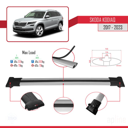 Compatible avec Skoda Kodiaq 2017-2023 FLY Model Barres de Toit Railing Porte-Bagages de Voiture Gris Aluminium 3 Barres
