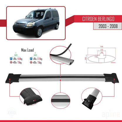 Compatibile con Citroen Berlingo (M59) 2003-2008 modello FLY Barre portatutto per auto Portapacchi in alluminio grigio 2 barre
