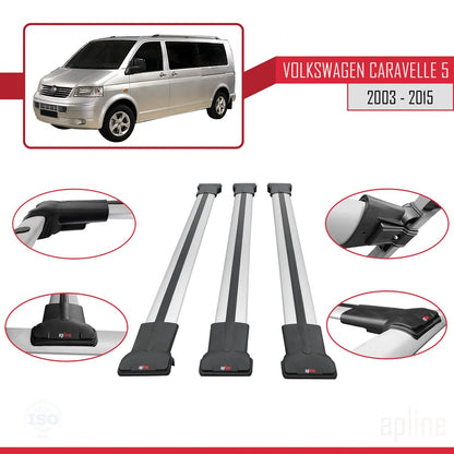 Compatible avec Volkswagen T5 Caravelle 2003-2015 FLY Model Barres de Toit Railing Porte-Bagages de Voiture Gris Aluminium 3 Barres