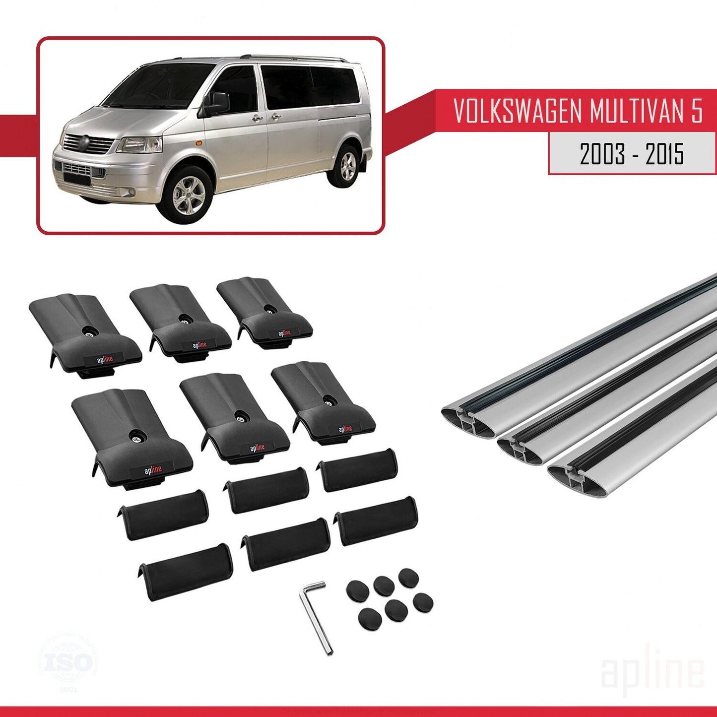 Compatible avec Volkswagen T5 Multivan 2003-2015 FLY Model Barres de Toit Railing Porte-Bagages de Voiture Gris Aluminium 3 Barres